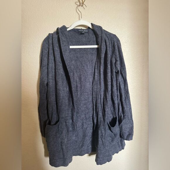 Barefoot Dreams Hooded Long Cardigan Size Small Navy Blue Cozy Chic Lite - Picture 2 of 6